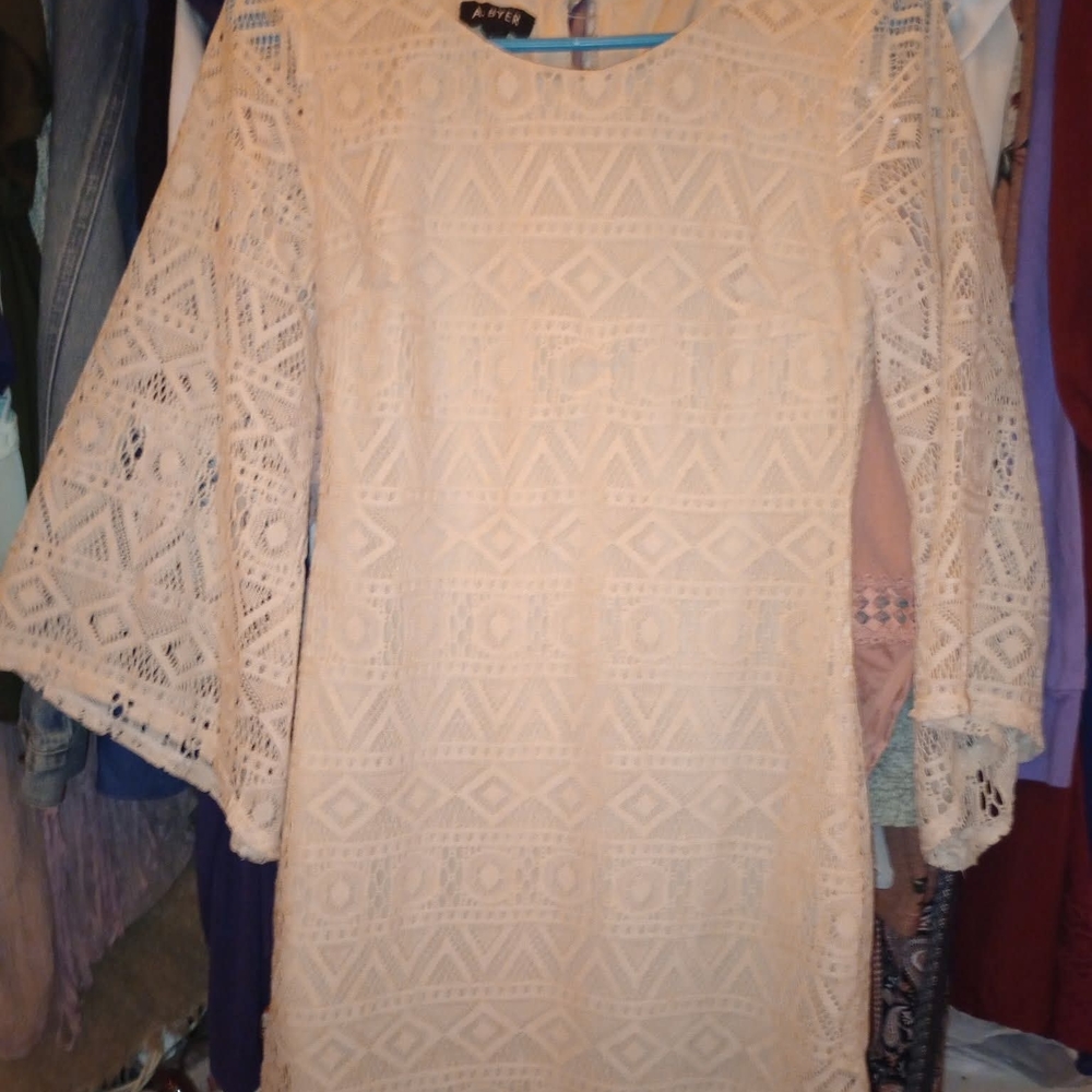 Cream Lace Dress with Bell Sleeves